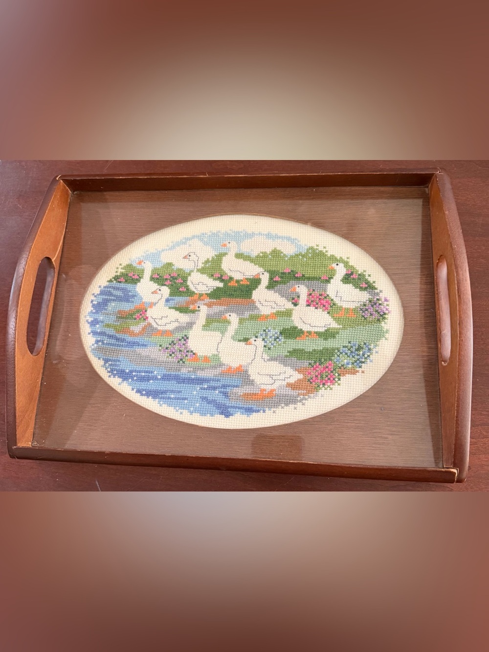 To the Pond needlework in Creative Circle Serving Tray